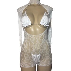 Elegant White Lace Bodysuit & microkini. Exotic Dancewear